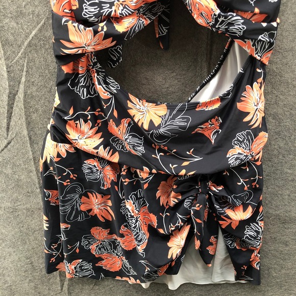 Zaful Floral Cut-Out Swim Dress Women 2X (16-18) Black Orange Floral Tie Back - Picture 6 of 10